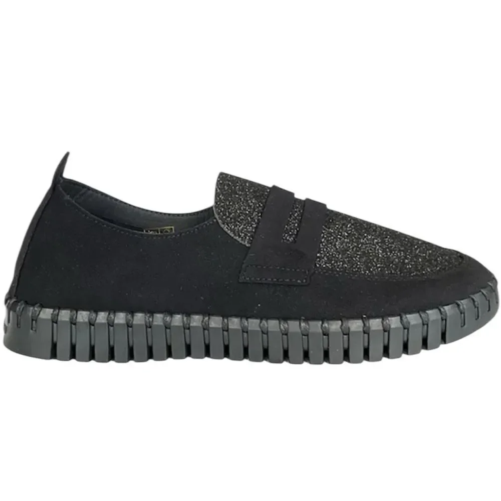 Ilse Jacobsen Black Tulip Slip-On Shoes with Glitter Detail- NIB